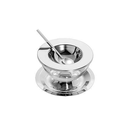 PORTA CAVIAR CROMADO C/COLHER DE AÇO INOX MOON 14CM