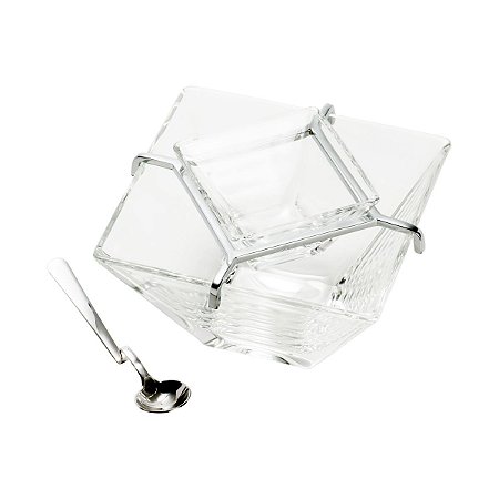 PORTA CAVIAR CROMADO C/COLHER DE AÇO INOX TORCELLO 14CM