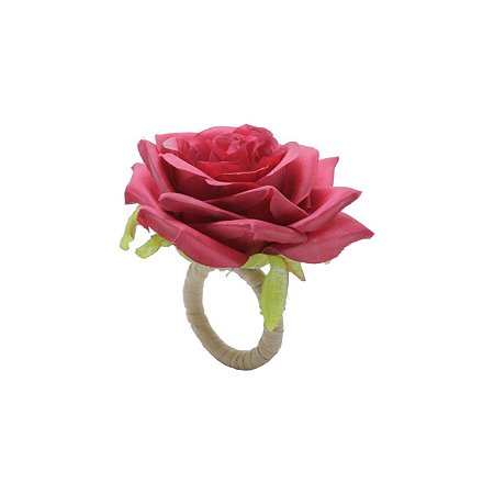 CJ 4 ANÉIS DE PLÁSTICO P/GUARDANAPO ROSA VERMELHA 13X4,5cm