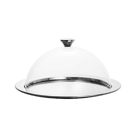 PRATO P/BOLO DE AÇO INOX C/TAMPA DE ACRÍLICO 36CM