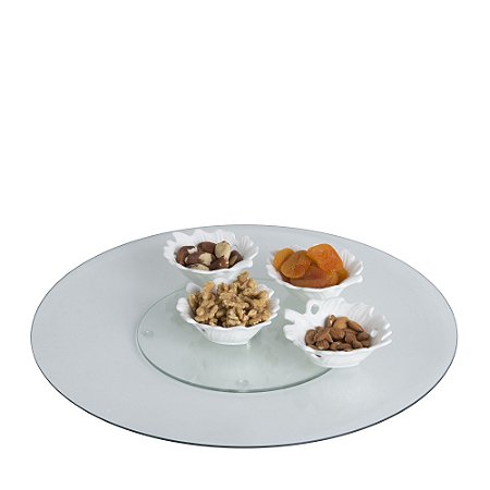 CENTRO DE MESA GIRATÓRIO DE VIDRO TEMPERADO 45CM