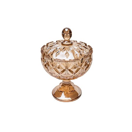 BOMBONIERE DE CRISTAL C/TAMPA CROWN ÂMBAR 16,5X24 CM