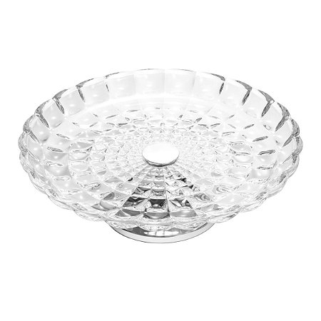 PRATO P/BOLO DE CRISTAL C/PÉ DE AÇO INOX BUBBLE 37CM