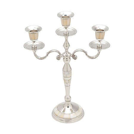 CASTIÇAL 3 VELAS ESCAMA DE CONCHA 31 CM