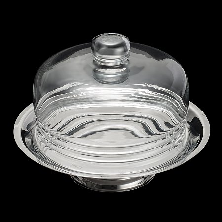 PRATO P/QUEIJO C/PÉ DE AÇO INOX E TAMPA DE VIDRO ELEGANCE