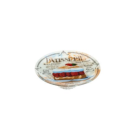 TRAVESSA DE VIDRO C/PÉ PATISSERIE COLORIDO 30cm