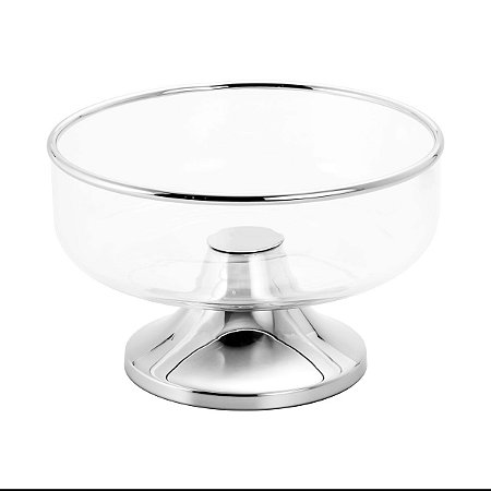 CENTRO DE MESA DE VIDRO C/PÉ E ARO DE AÇO INOX 25X16CM