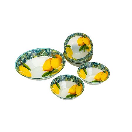 CJ 7 PCS 1 BOWL 23,5cm E 6 BOWLS 14,5cm DE VIDRO P/SOBREMESA LEMONS AMARELO