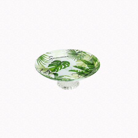 CENTRO DE MESA DE VIDRO C/PÉ LEAVES VERDE 20cm