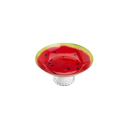 CENTRO DE MESA DE VIDRO C/PÉ MELANCIA VERMELHO 26cm