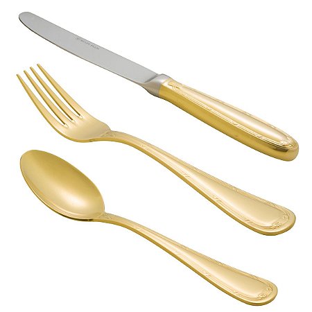 FAQUEIRO 130PC PVD DOURADO CROISÉ S/ESTOJO DE MADEIRA