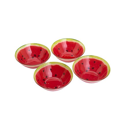 CJ 4 BOWLS DE VIDRO MELANCIA VERMELHO 14,5cm 380ml