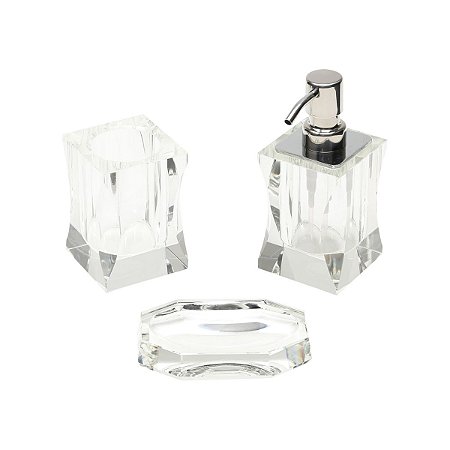 JG 3 PCS P/ BANHEIRO DE CRISTAL SABONETEIRA