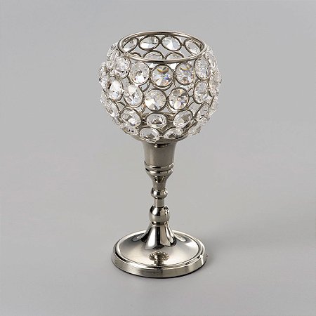 CASTIÇAL DE FERRO FUNDIDO C/ARMAÇÃO DE CRISTAL 9X17,5CM