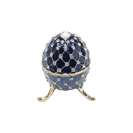 PORTA JOIA OVAL AZUL EM ZAMAC 9,5 X 6 X 6 CM