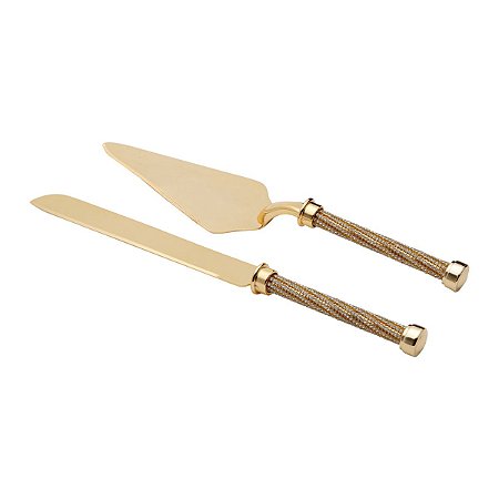 CJ 2PC P/BOLO C/CABO TRANÇADO DE ZAMAC DOURADO 31,5CM