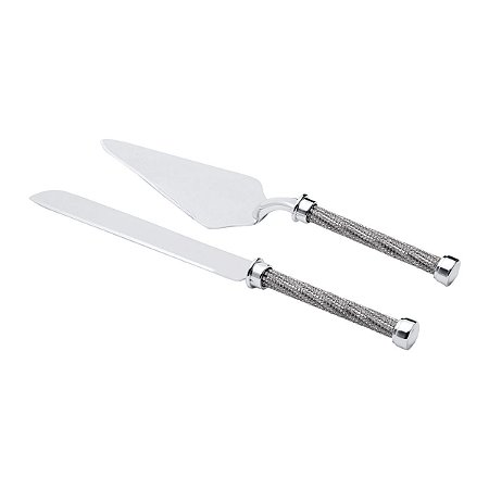 CJ. 2 TALHERS DE ZAMAC PRATEADO C/ CABO TRANÇADO 31,5CM