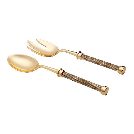 CJ. 2 TALHERS DE ZAMAC DOURADO C/ CABO TRANÇADO 28CM