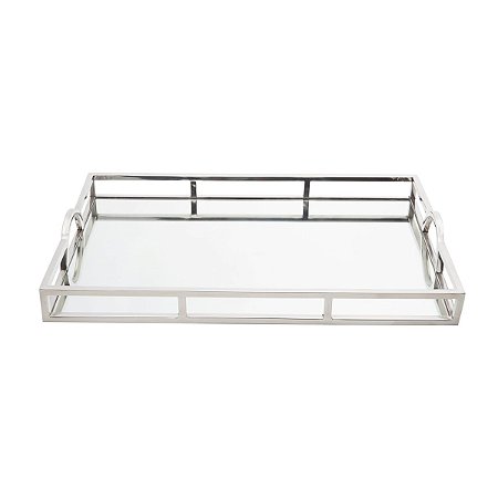 BANDEJA DE AÇO INOX C/ESPELHO E ALÇA MIRROR 56X36CM