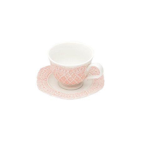 CJ 6 PC XÍCARA DE CAFÉ C/PÍRES DE PORCELANA GIVEMY ROSA