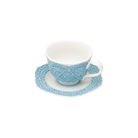 CJ 6 PC XÍCARA DE CHÁ C/PÍRES DE PORCELANA GIVEMY AZUL CLARO