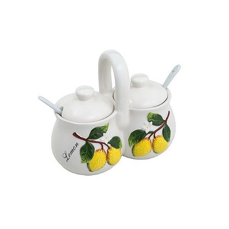 PORTA CONDIMENTOS C/2 COLHERES DE CERÂMICA LEMONS 250ml