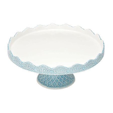 PRATO P/BOLO C/PÉ DE PORCELANA GIVEMY AZUL CLARO