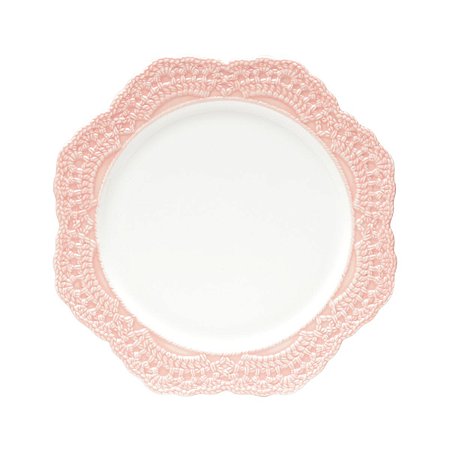 CJ 6 PC PRATO DE SOBREMESA DE PORCELANA GIVEMY ROSA CLARO