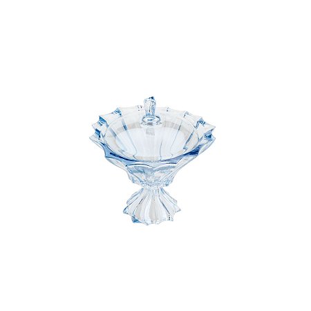 POTICHE DECORATIVO  DE CRISTAL C/PÉ E TAMPA PARADISE AZUL 21,5X23,5cm