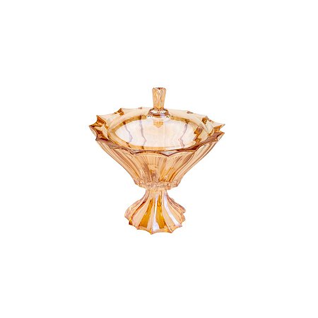 POTICHE DECORATIVO  DE CRISTAL C/PÉ E TAMPA PARADISE ÂMBAR 21,5X23,5cm