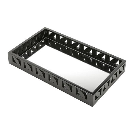 BANDEJA DE MADEIRA LAQUEADA PRETO C/ESPELHO 32X18,5X4,5CM