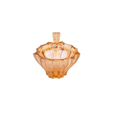 POTICHE DECORATIVO  DE CRISTAL  E TAMPA PARADISE ÂMBAR 12X12CM