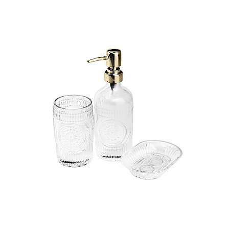 CJ 3PC DE BANHEIRO DE VIDRO LUX DOURADO