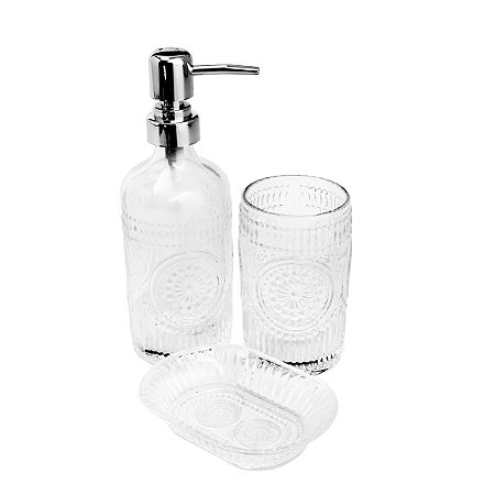 CJ 3PC DE BANHEIRO DE VIDRO LUX CROMADO