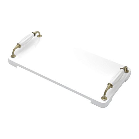 BANDEJA DE MADEIRA LAQUEADA BRANCO C/ALÇA 30X17X2CM