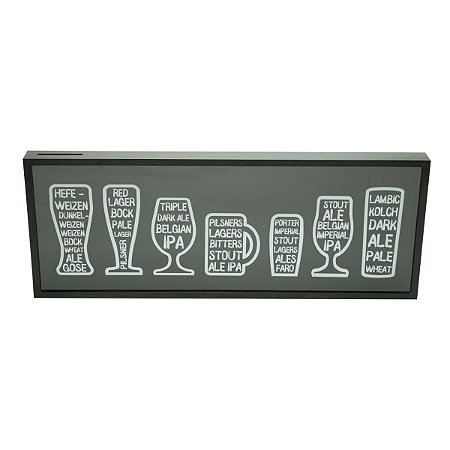 QUADRO DE MADEIRA P/TAMPINHAS DE CERVEJA PRETO 80X30cm