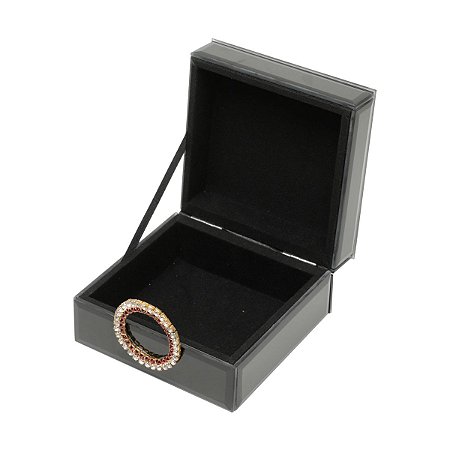 PORTA-JÓIAS DE MADEIRA C/ ESPELHO C/PUXADOR DOURADO 12X12X6,5cm