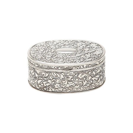 PORTA JOIA OVAL DE ZAMAC PRATA ANTIGA 11CM