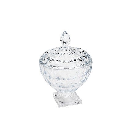 BOMBONIERE DE CRISTAL C/PÉ E TAMPA DIAMANT  17,5X24CM