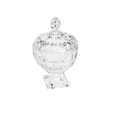 BOMBONIERE DE CRISTAL C/PÉ E TAMPA DIAMANT 11,5X14CM