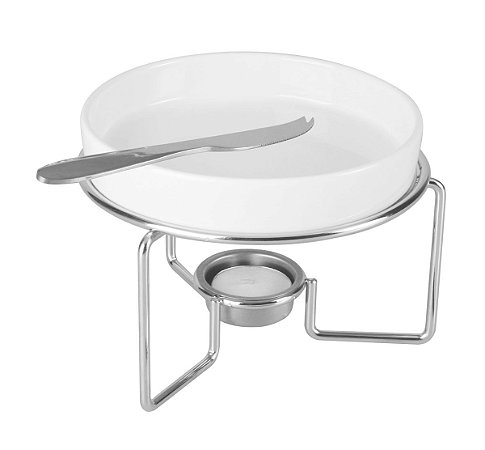CJ 3PC RECHAUD QUEIJO BRIE CERAMICA FACA AÇO INOX