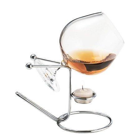 AQUECEDOR DE AÇO INOX P/COGNAC C/TAÇA DE CRISTAL BALLS 14CM