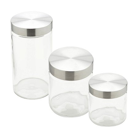 CJ 3 PORTA MANTIMENTOS VIDRO TAMPA AÇO REDOND1,7L/1,3L/880ML