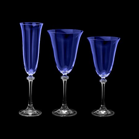 CJ 18 TAÇAS DE CRISTAL ECOLÓGICO ALEXANDRA AZUL