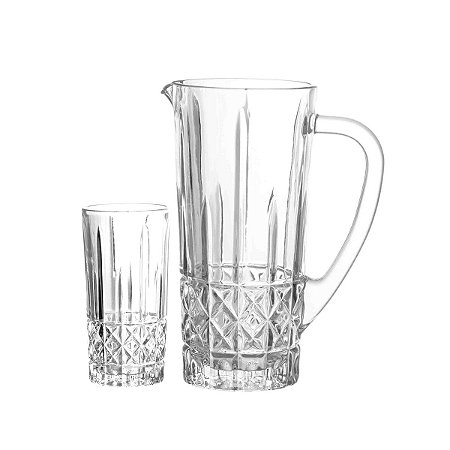 CJ 7PC JARRA E 6 COPOS DE VIDRO SODO-CÁLCICO FLOR DE LOTÚS