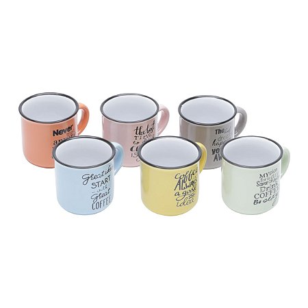 CJ 6 CANECAS DE PORCELANA COLORIDAS MOTIVE 130ML