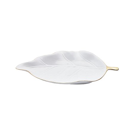 PRATO DECORATIVO DE CERAMICA WHITE LEAF 20,7X9,5X2,5CM