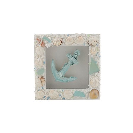 QUADRO DECORATIVO DE MADEIRA ANCORA ADORNADO DE CONCHA