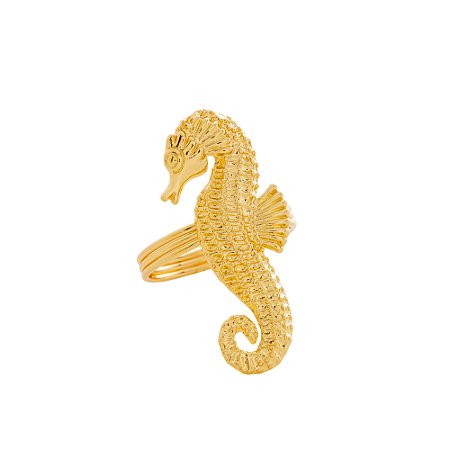 CJ 4 ANÉIS P/GUARDANAPO ZINCO CAVALO MARINHO DOURADO 6x4x4cm