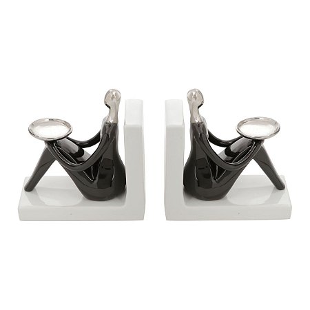 SUPORTE DE CERÂMICA P/LIVROS C/PORTA VELAS BLACK/WHITE 18cm